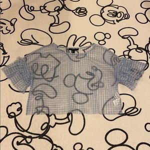 Baby blue checkered mesh top